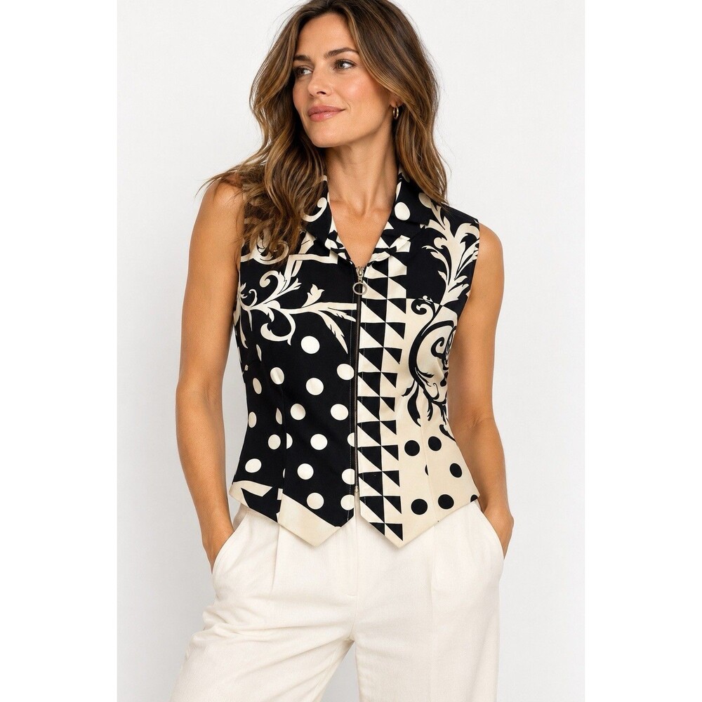 Vintage Paolo Santini New 100% Silk Vest Size 10 Abstract Baroque Mixed Print